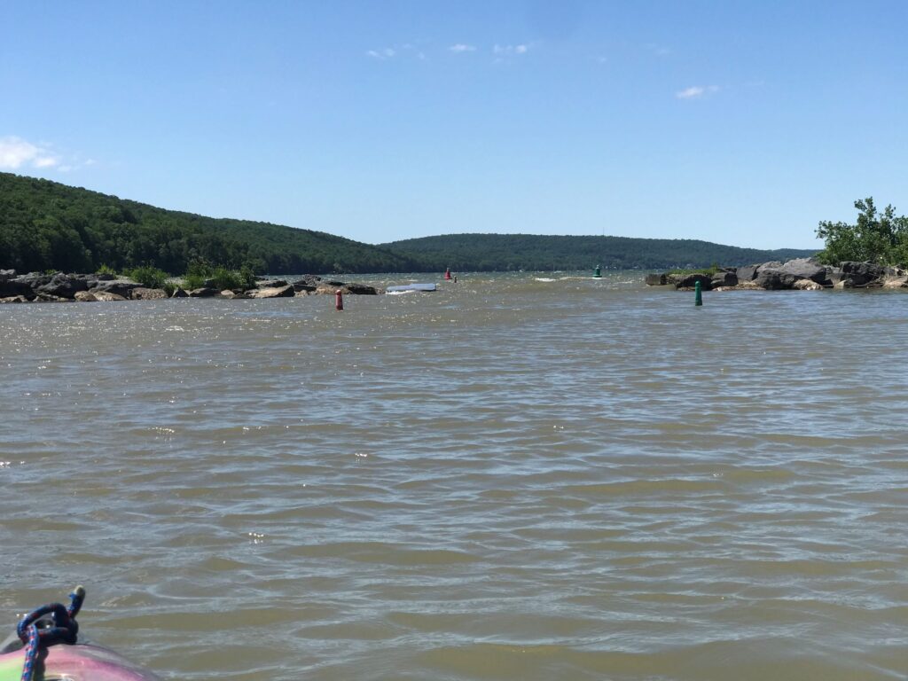 View of the causeway channel from the southern section of Otisco Lake.  Note the muddy water.
